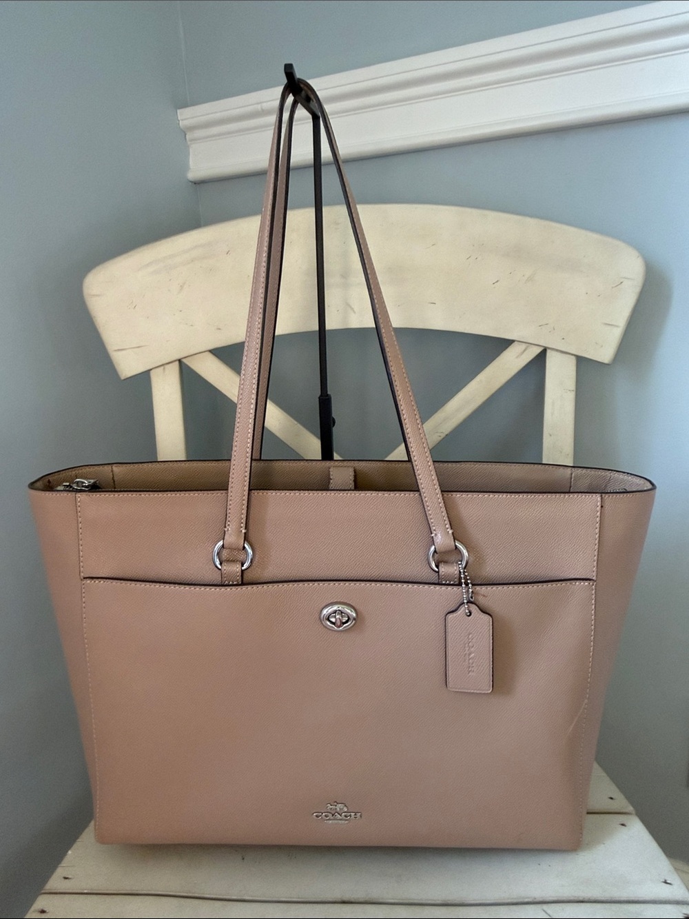 Coach Women's Leather Folio Tote Bag โ Taupe